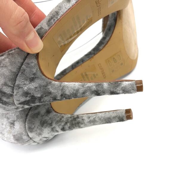 EXPRESS Crushed Velvet Ankle Strap Heels Silver 10 - Picture 8 of 10